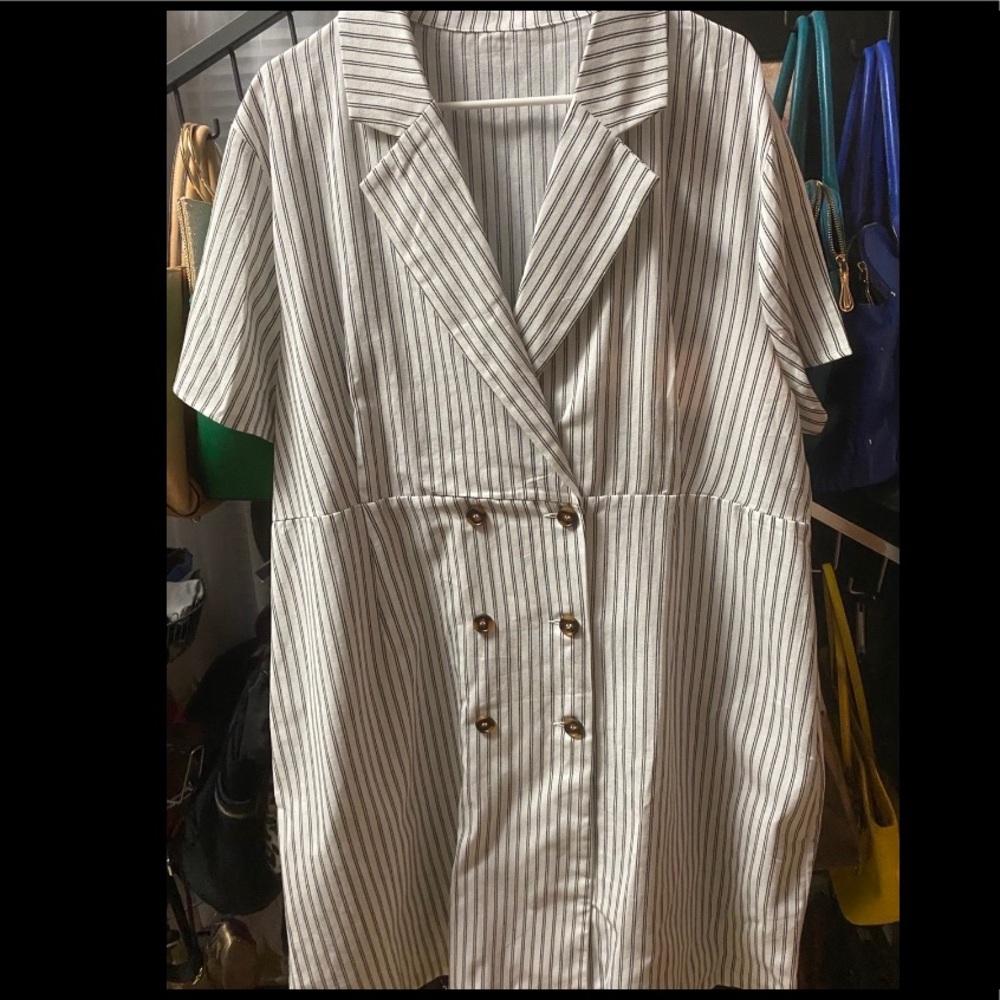 White pinstripe blazer dress